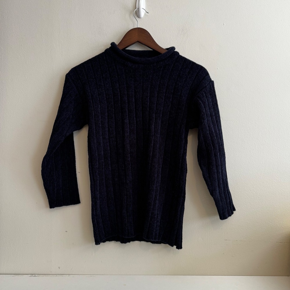 VTG Kids Today Unisex Navy Blue Ribbed Chenille Sweater S7-8 Fisherman Fall